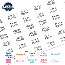 Funky Labels Stick-On Name Labels for Clothes – 60 Personalised Peel & Stick Tags – N