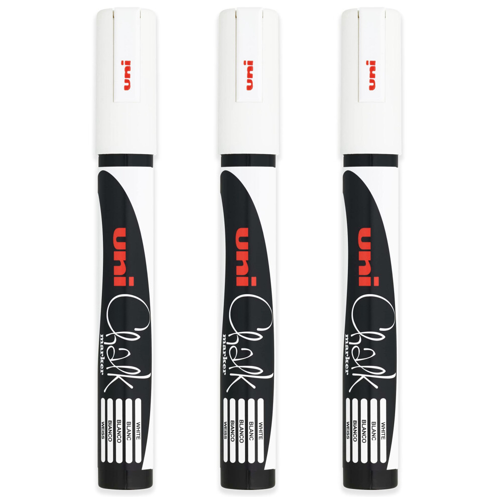 Uni-Ball Uni Bullet Nib Tip (1.8 - 2.5Mm) Liquid Chalk Marker Pen Colour Board Blackboard Chalkboard Menu Glass Windows Wet Wipe Non Permanent (Pac White