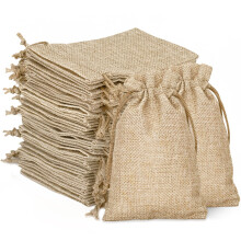 G2PLUS 20 PCS Small Burlap Gift Bags, 13 x 18 cm Linen Drawstring Pouches for Advent