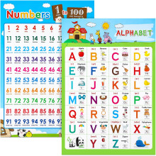 2 Pieces Educational Poster Laminated Wall Learning Chart Number and Alphabet Posters for Kids Toddlers Kindergarten Preschool Family Education, Clas