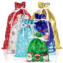 CASPLUS Christmas Drawstring Gift Bags,12 pack Foil wrapping bags for Presents, Gift