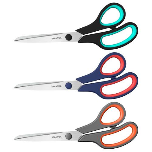 Scissors 3 Pack, 8'' Multipurpose Scissors with Ultra Sharp 2.5mm Thick Blades, Easy Grip Handle