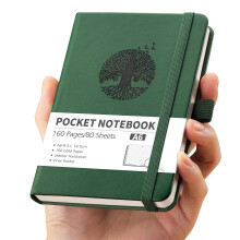 RETTACY Pocket Notebook - A6 Small Mini Notebook with 160 Pages,100 GSM Lined Paper Notepad, Inner Pocket, Hardcover, Elastic Band - Dark Green