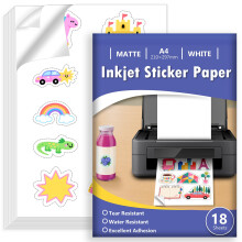 Euqvunn 18 Sheets Sticker Paper for Printer A4, Matte White Water Resistant Printable