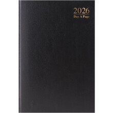 2026 A4 one day to a page hardback diary full page saturday sunday black