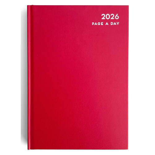 ELITEALPHA 2026 A4 Daily Diary – Page Per Day (Full Page Weekends), Maroon/Red Hardco