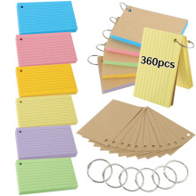 Flash Cards, 360 PCS Ruled Index Cards Revision Cards with Binder Ring Kraft Paper Notecards Lined Index Cards for Office School Home Study Record