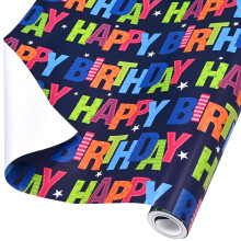 ADQUATOR 10m43cm Roll of Black Happy Birthday Colorful 80g Wrapping Paper, 100% Recy