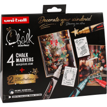 uni-ball Liquid Chalk Pens. Multi-Purpose Wipeable Coloured Markers for Blackboards,