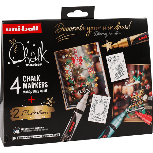 Uni-Ball uni-ball Liquid Chalk Pens. Multi-Purpose Wipeable Coloured Markers for Blackboards,