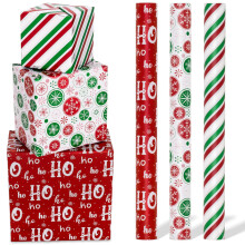 Toptime Christmas Wrapping Paper Roll of 3, Stripe Snowflake Xmas Wrapping Paper Set