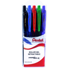 Pentel EnergelX Retractable Gel Roller Pens, 0.7 mm Tip Pochette de 5 Noir/Bleu/Rouge