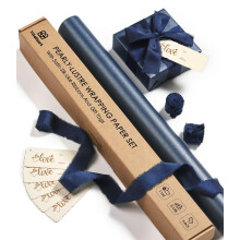 Vitalizart 43cm*5m Navy Blue Gift Wrapping Paper Set, Pearly-Lustre With Navy Silky S