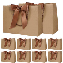 Large Gift Bag with Ribbon, 10 Pack Paper Presents Bags with Handle, for Birthday/Wed