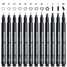 AKARUED Black Fineliner Pens, 12 Pack Fineliners Technical Drawing Micro Liner Sketch