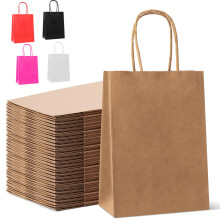 HAUSPROFI 30pcs Kraft Paper Bags for Gifts, Food & Sweets, Strong Carrier Bags with T