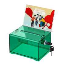 Uniclife Acrylic Donation Box with Lock and Sign Holder Transparent Green Ballot Box