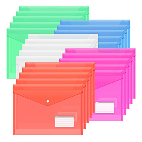Bimormat 25 Pack A4 Plastic Wallets Folders,Assorted Colors Waterproof Popper Wallet