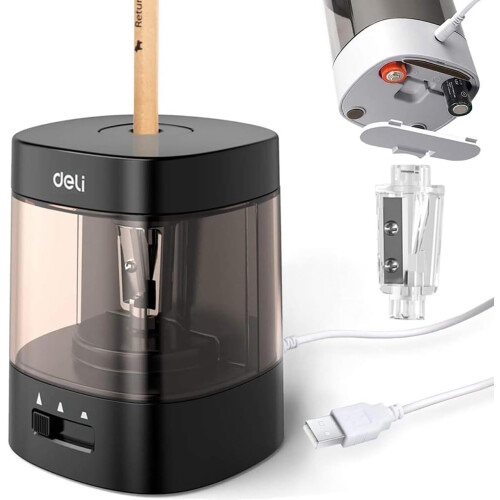Electric Pencil Sharpener,2 Year Warranty,3 Sharpening Settings,Battery Or 2A USB Pow