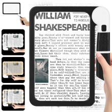 EEEKit Page Magnifier for Reading Books, 5X Magnifying Glass with 48 LED Ultra-Bright, Large Magnifying Sheet with Handle for Elderly Low Vision Aids