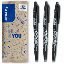 PILOT - FriXion Ball Erasable Pen - Medium 0.7mm Tip Rollerball - 3 x Black Pens