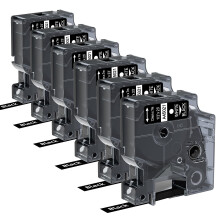 6X Compatible with Dymo D1 Label Tape 45021 White on Black 12mm x 7m Label Maker Refills d1 S0720610