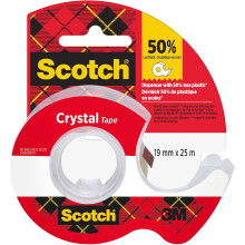Scotch Crystal Clear Tape, 1 Roll on Handheld Dispenser, 19 mm x 25 m - Provides a Strong and Permanent Bond