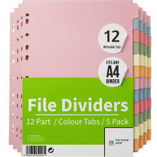 File Dividers A4, 12 Part Folder Dividers for Ring Binders & Lever Arch Files (5 Pack