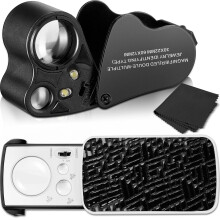 2 Pieces Jewelers Loupe 30X 60X 90X Illuminated Eye Loupe Magnifier Jewelry Magnifying Glass Loop with UV Black Light and Bright LED Light for Diamon