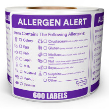 Allergen Labels – 600pc Roll of Allergen Stickers – Professional Natasha’s Law Allergy Sticker Labels for Commercial Kitchens & Catering Outlets