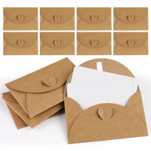 Mocraft 25 Mini Envelopes with Cards Vintage Mini Kraft Paper Envelopes Blank Cards Small Letter Envelopes with Heart Closure for Gift Cards DIY