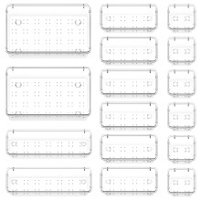 Lifewit 16 Pcs Makeup Drawer Organiser Clear, Plastic Cosmetics Tray for Vanity, Dres