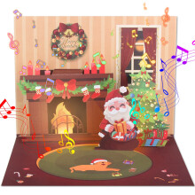 WUJUN Musical Christmas Cards, 3D Christmas Pop Up Cards with Lights and Music of Mer