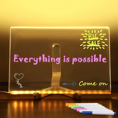 LED Note Board,Light Up Acrylic Board with 7 Colors Pen, Magic Led Note Board with Co