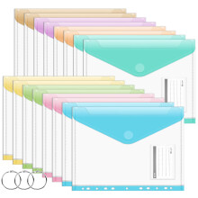 Agoer 16Pcs Plastic Wallets A4+,Widen Polly Pocket A4 with 11 Holes for 2/3/4 Ring Bi