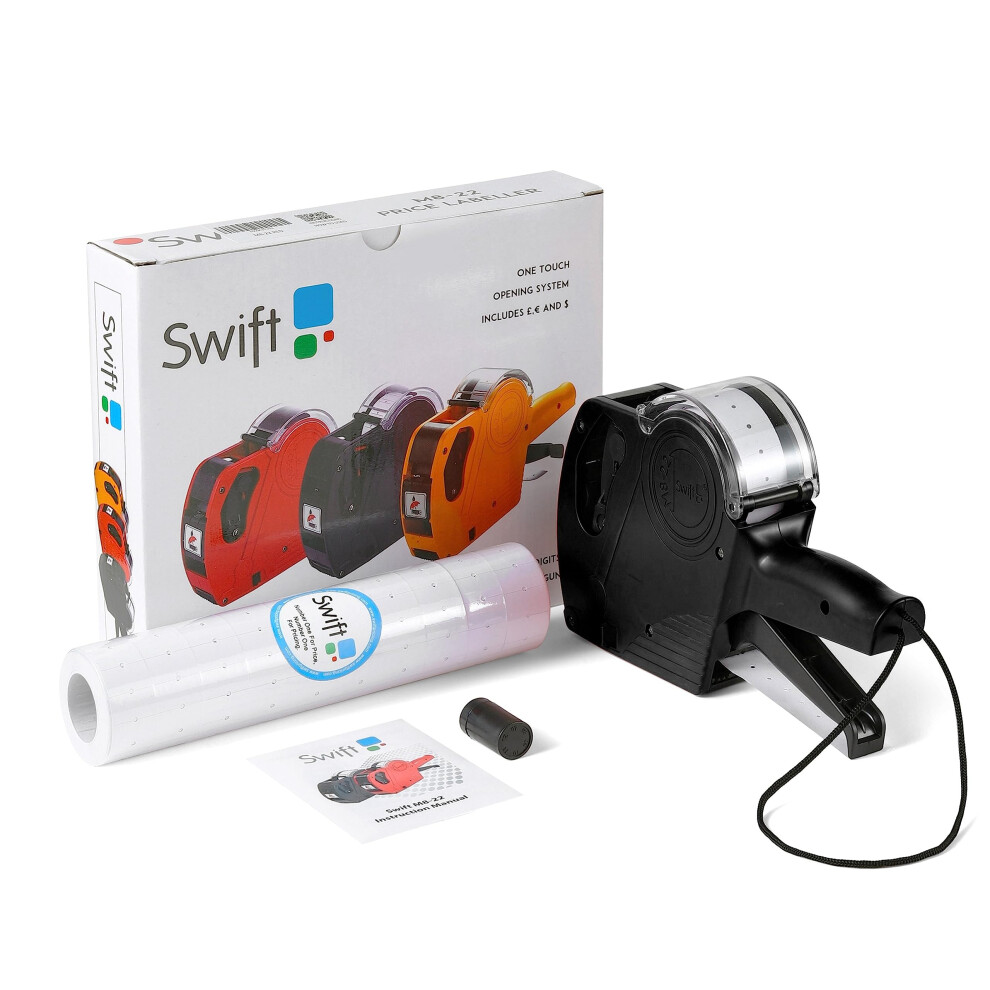 Swift Price Gun Kit With 5000 Labels And Spare Ink Pricing Tag Sticker Printer Maker For Clothes Food Stationary Retail M8-22 Black