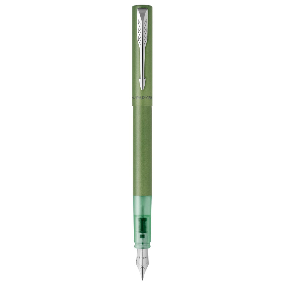 Parker Vector Xl Fountain Pen | Metallic Lacquer On Brass | Medium Nib With Blu Green