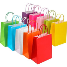 MoAL 30 Pieces Paper Party Bags for Kids Party - 10 Colors Paper Bags with Handles - Toy Gift Bag for Birthday Celebrations, Weddings, Christmas, Hal