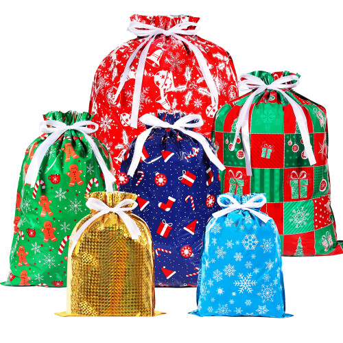 36pcs Christmas drawstring bags for gift xmas foil pull string tie wrapping bags good