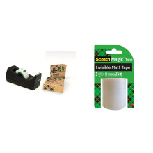 Scotch Magic Tape Dispenser - 100% Recycled Plastic - Black - Includes 3 Rolls of Inv