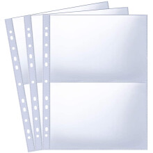 Pack of 30 A4 Photo Sleeves for 2/3/4 Ring Binder, Transparent Postcard Sleeves, 2 Compartments, Double-Sided Pocket Protection