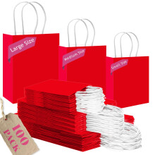 Gcardist Red Paper Gift Bags with Handles Bulk 100Pcs Assorted Sizes (Large-33Pcs, Medium-33Pcs, Small-34Pcs)