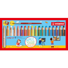 STABILO woody 3-in-1 - Multi-Talented Pencil - Pack of 18 - Assorted Colours with Sha