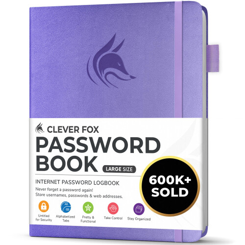 Clever Fox Password Book with alphabetical tabs. Internet Address Organizer Logbook.