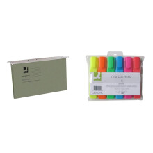 Q-Connect Foolscap Tabbed Suspension Files (Pack of 50) KF21001, Green & Highlighter