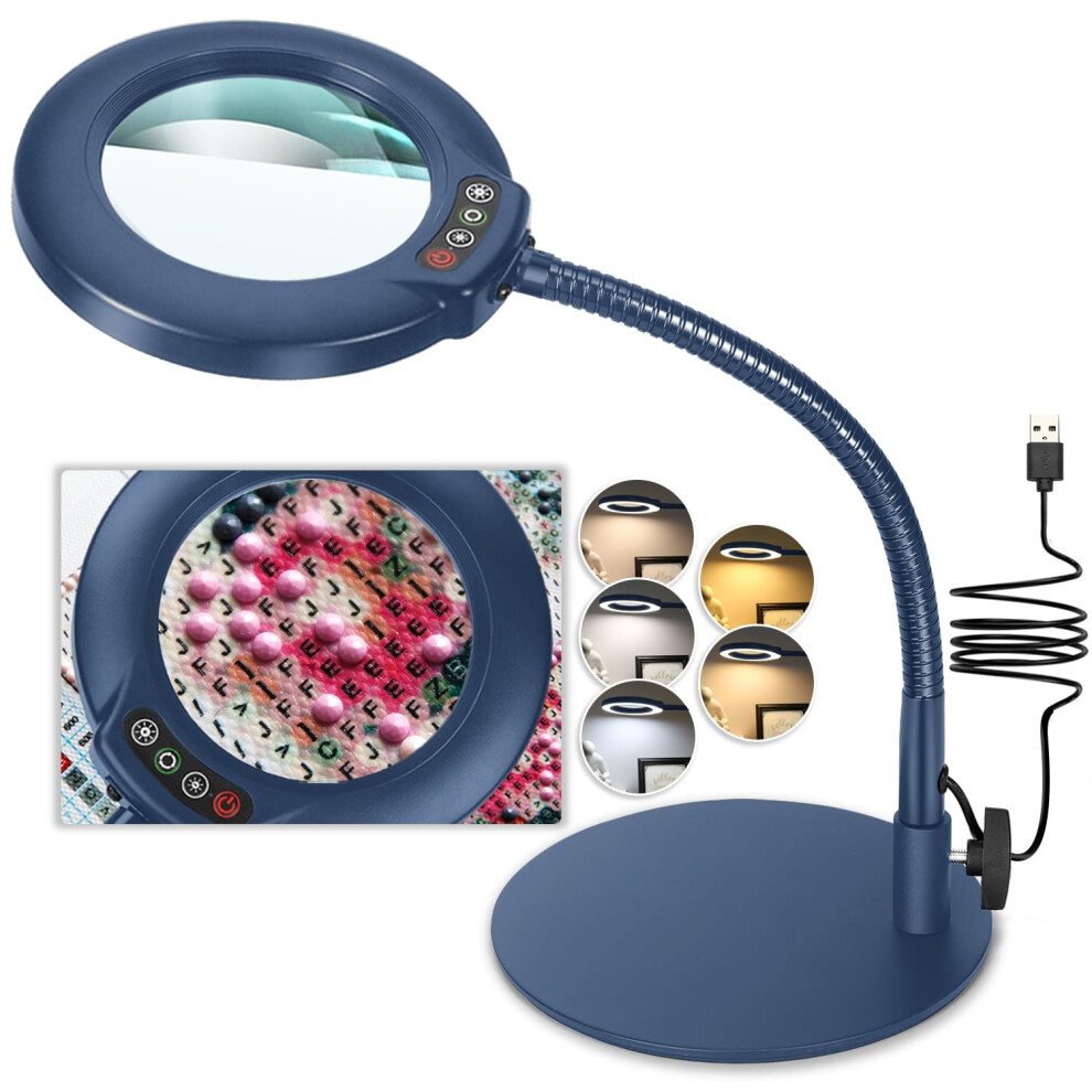 Veemagni Light 10X Magnifying Glass With And Stand, 5 Color Modes Stepless Dimmable L