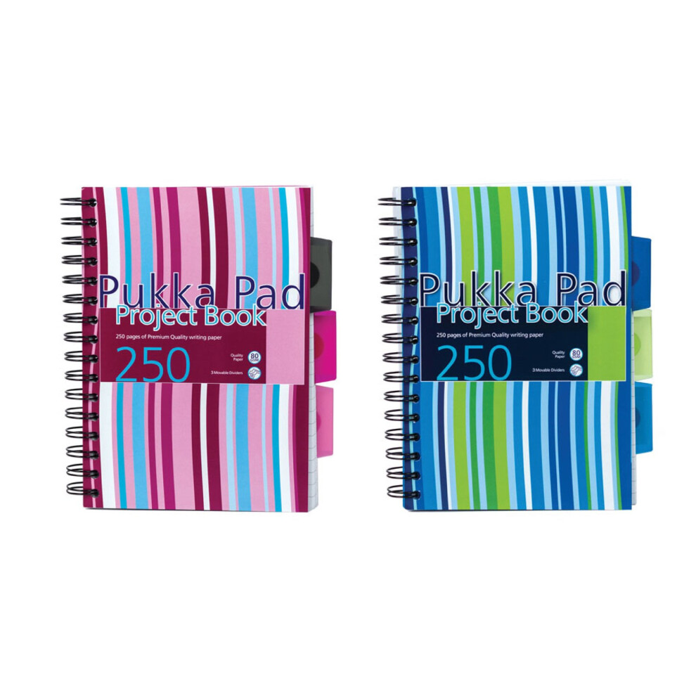 Photos - Notebook Pukka Pad , A5 Striped Project  1-Pack - 21 x 14.9cm - Wirebound  Ruled Lines on 80GSM Paper – Includes 3 Rep 