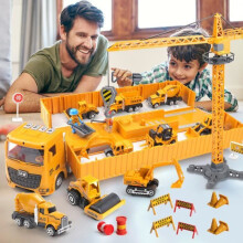 Conjunto de Veículos - Não Especificado - Bulldozer, Guindaste, Caminhão Torre - 42 Acessórios - 6 Carros de Liga Leve