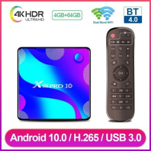 X88 Pro 10 Android TV Box, Android 10.0, RK3318 Quad-Core CPU, 4K HD, H.265, 4GB RAM & 64GB ROM, 2.4G-5G Wi-Fi Media Player