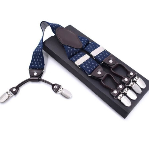 Men's Suspenders - With 6 Clips - Adjustable Elastic Y-Back Braces - Snowflake Pattern